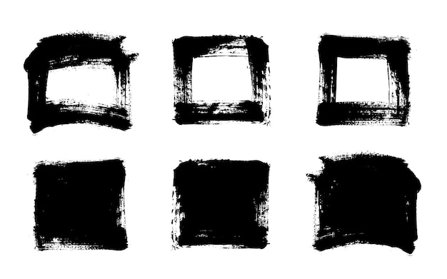 Pinselstriche Vektorpinsel-Set Grunge-Designelemente Quadrat-Textfelder Schmutzige Not-Textur-Banner Tinte-Splitter Grungy gemalte Objekte