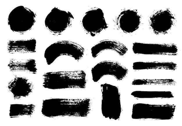 Pinselstriche Vektorpinsel-Set Runde Grunge-Designelemente Lange Textfelder Schmutzige Texturbanner Tintenspritzer Bemalte Objekte