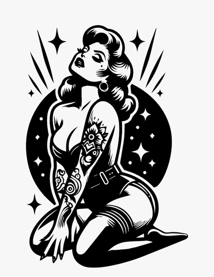 Vektor pinup-vintage-frauen-tattoo-design-vektor