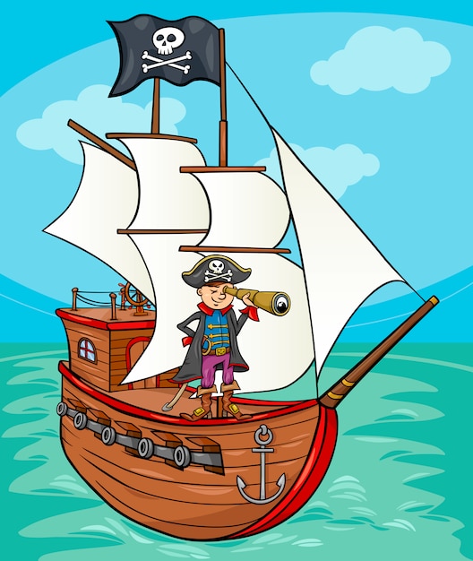 Vektor pirat auf schiff cartoon illustration