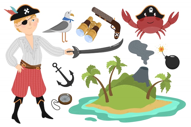 Pirat im cartoon-stil gesetzt