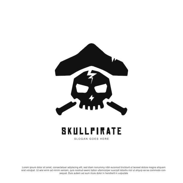 Piraten-crew-logo. jolly roger - schädel mit blitzmuster auf weißem hintergrund.