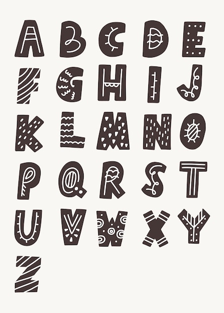 Piraten englische Buchstaben Großbuchstaben Doodle Typografie Handgezeichnetes Kinderposter im skandinavischen Stil für Kinderzimmer