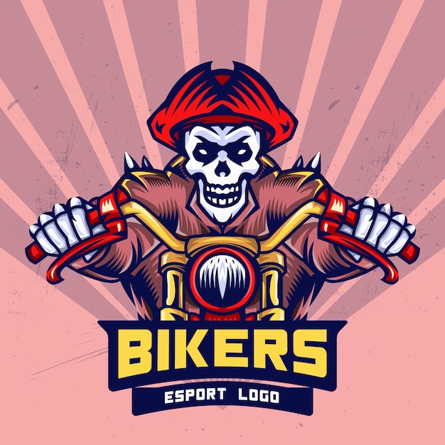 Piraten-schädel-radfahrer esport logo design