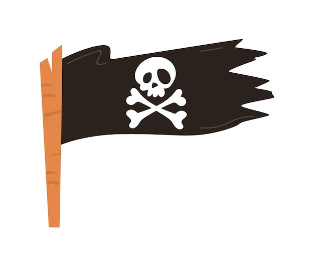 Piratenflagge mit totenkopf und sich kreuzenden knochen flaches design isoliert auf weißem hintergrund