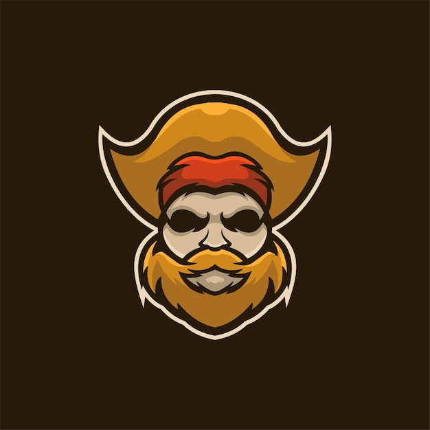 Piratenkopfkarikatur-logoschablonenillustration esport-logospiel-prämienvektor