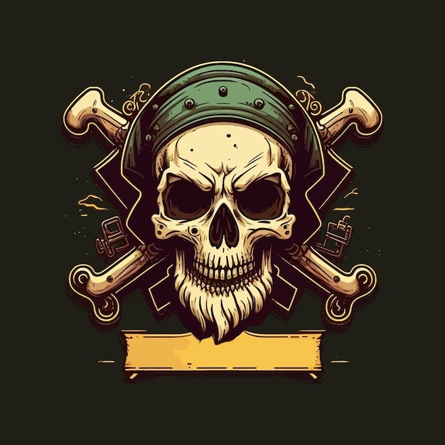 Piratenschädel mit Knochen mit Stirnband, Esport-Maskottchen-Designs, Gaming-Logo-Vorlage, Illustration