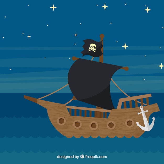 Piratenschiff segeln in nacht hintergrund