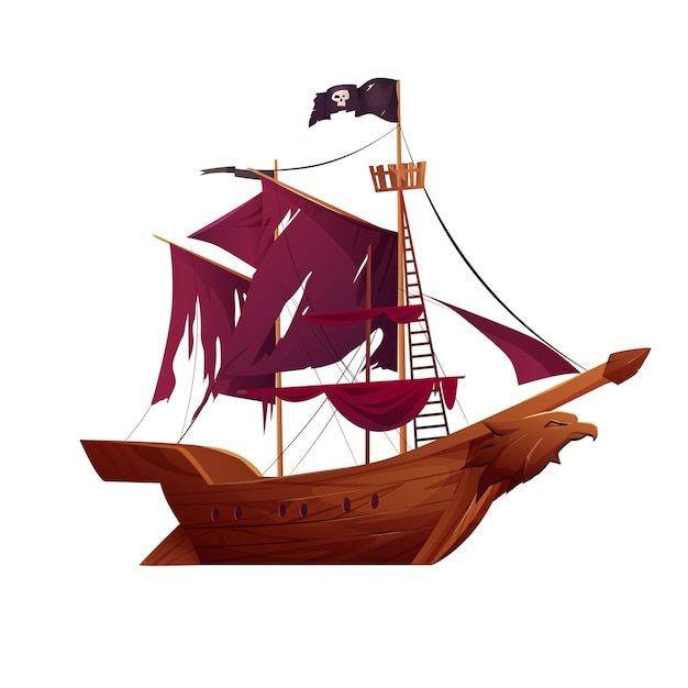 Piratenschiffkarikatur-vektorillustration auf weißem hintergrund
