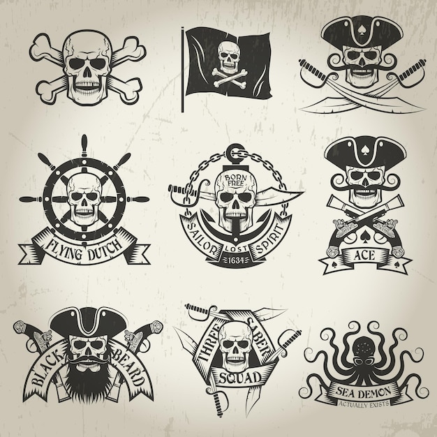 Vektor piratenzeichen setzen jolly roger