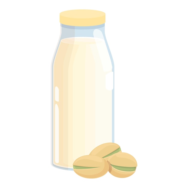 Pistazien-Milchflaschen-Symbol, Cartoon-Vektor, Gemüsegetränk, veganes Essen