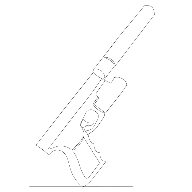 Pistole mit schalldämpfer eine strichzeichnung vektor isoliert