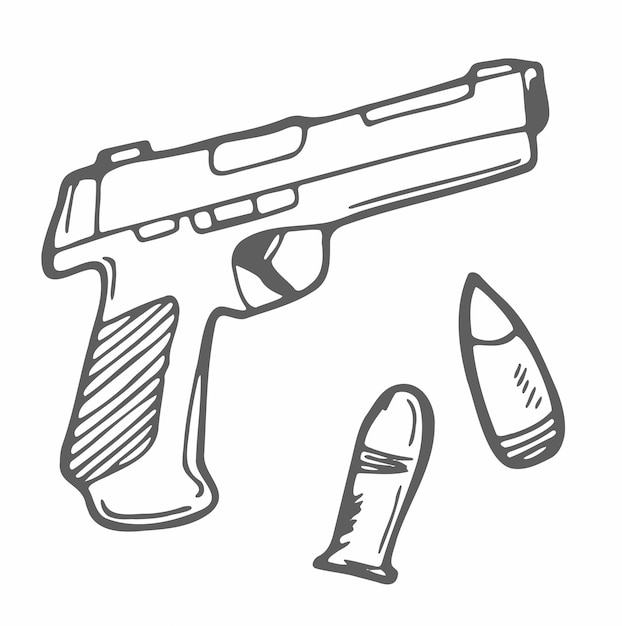 Pistolenskizze im doodle-stil im vektorformat auch enthaltene kugel stock illustration