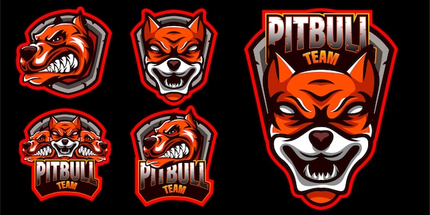 Pitbull hund wütend logo set