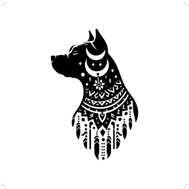 Vektor pitbull-silhouette in bohemischer boho-naturillustration