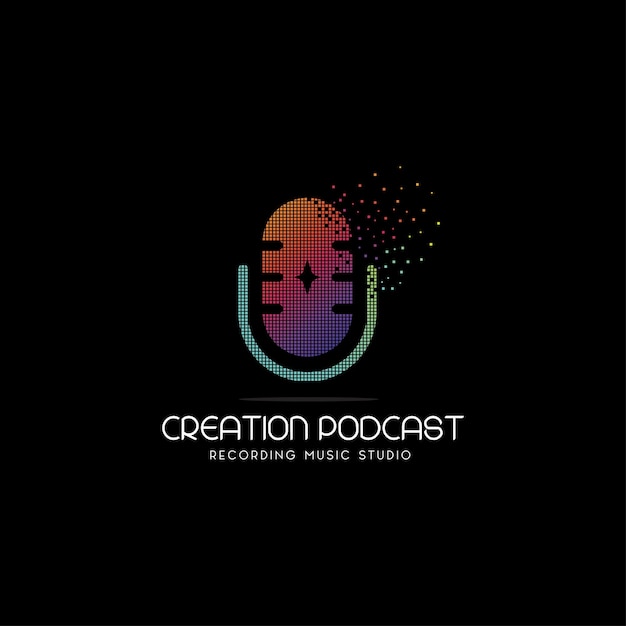 Pixel-art-design der mikrofon-logo-design-podcast-musikstudio-aufzeichnung moderner vektorvorlage