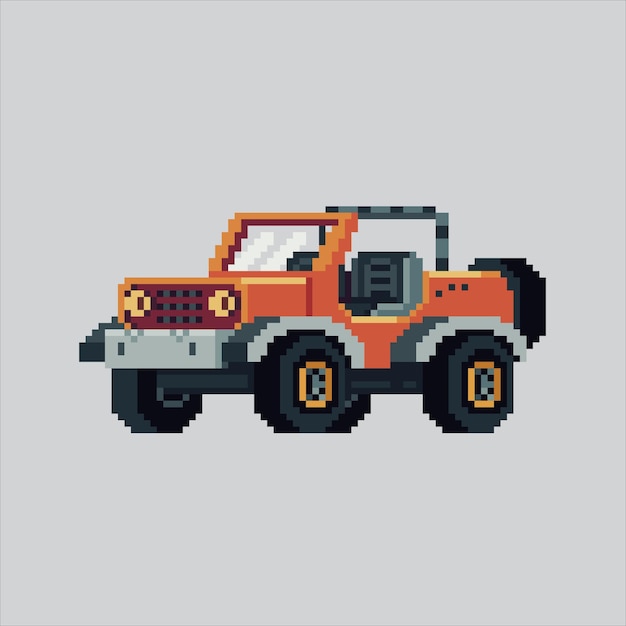 Pixel-Art-Illustration Offroad-Auto Pixelierte Auto-LKW-Abenteuer Offroad-Fahrzeug-Lokomotiv-Ikonen Pixelate