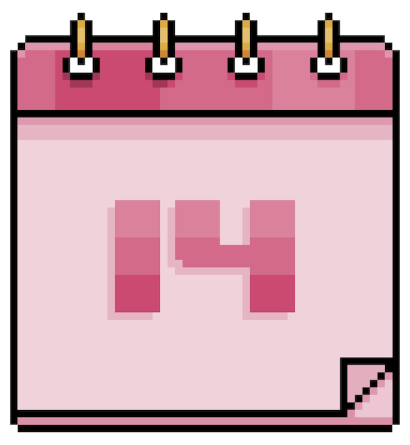 Pixel art kalender valentinstag 14. februar vektorsymbol für 8-bit-spiel auf weißem hintergrund