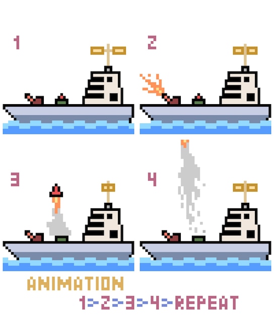 Pixel art kriegsschiff animation