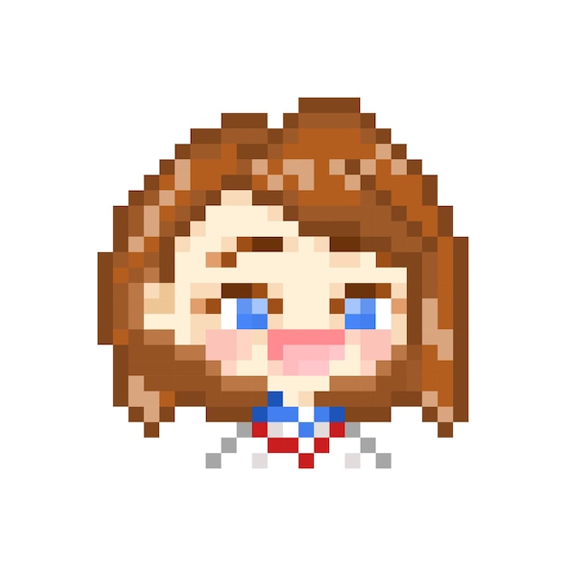 Pixel-Art-Stil, 18-Bit-Stil, niedlicher Chibi-Schulmädchen-Lachen-Vektor