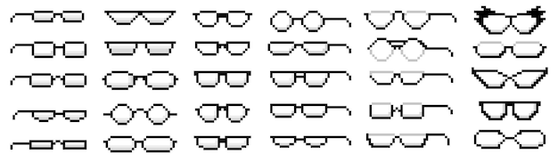 Vektor pixel art transparente brille nerd brille pixelierte ikonen brille rand stile und formen vektor