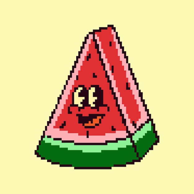 Vektor pixel-art-wassermelonen-cartoon-illustration