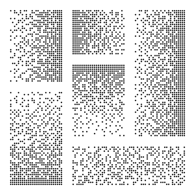 Pixel-Desintegration-Verfallseffekt verschiedene rechteckige Elemente aus runden Formen, verstreut mit Punkten