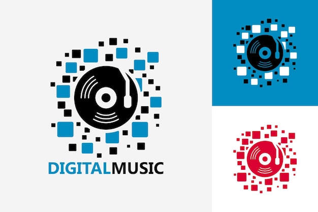 Pixel digital music logo template design vektor, emblem, designkonzept, kreatives symbol, icon