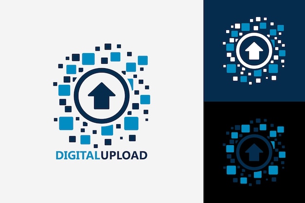 Pixel digital upload logo template design vektor, emblem, designkonzept, kreatives symbol, icon