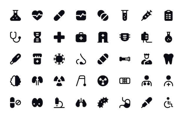 Pixel Perfect Healthcare Icons Set Medizinische und Wellness-Vektorgrafiken
