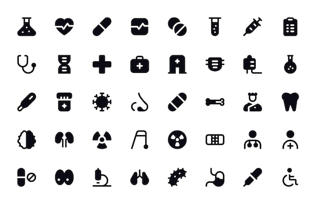 Pixel perfect healthcare icons set medizinische und wellness-vektorgrafiken