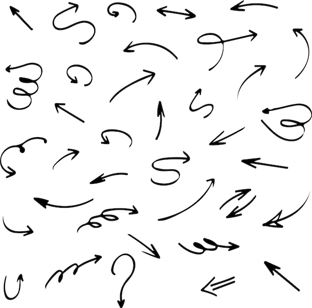 Pixel-perfekte Ikonensatz von handgezeichneten Linienpfeilen dünne Linien-Ikonen flache Vektorillustrationen isoliert
