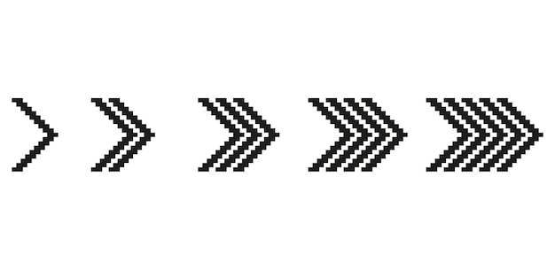 Pixel-pfeilzeichen. schwarzes pfeilsymbol-vektorzeichen lokalisiert auf weißem hintergrund. folge 10