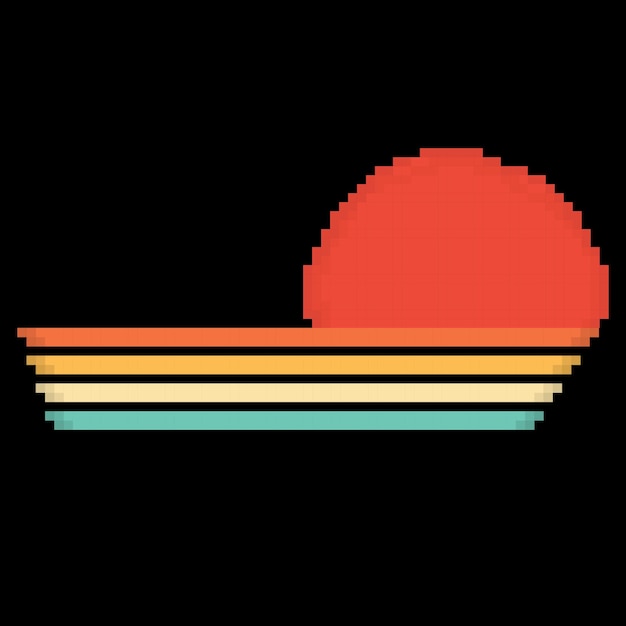 Pixel-retro-gestreifter sonnenuntergang-hintergrund spiel-assets 8-bit-vektor-illustration