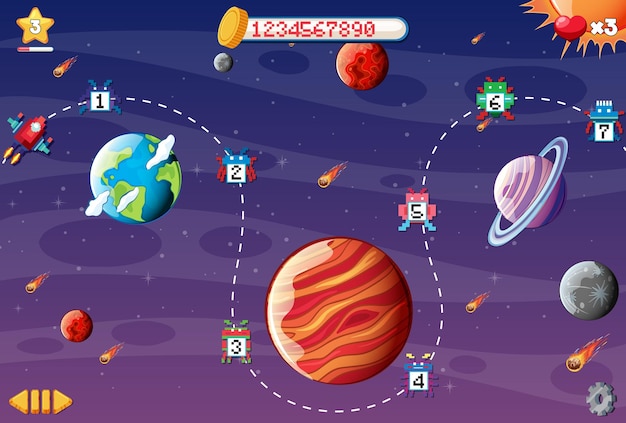 Pixel-space-game-interface mit planeten