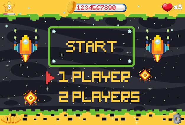 Pixel Space Game Interface mit Startknopf