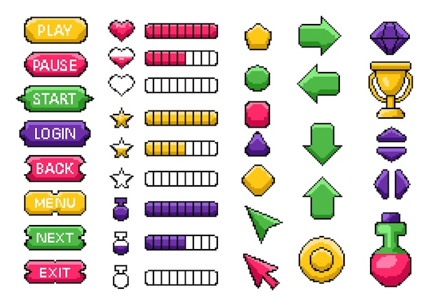 Pixel-Spiel-Ui-Elemente, die interaktive Design-Erfahrungen verbessern