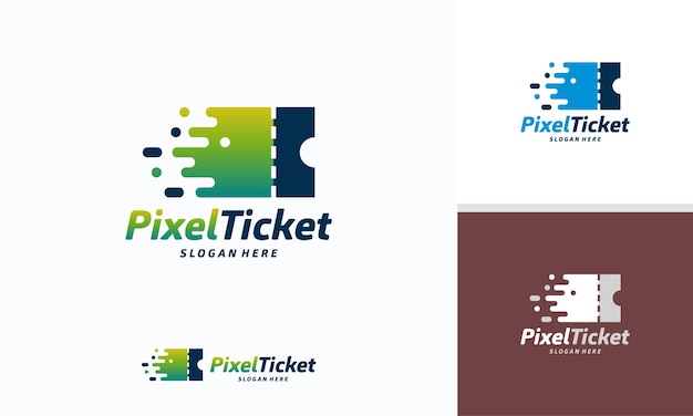 Pixel-ticket-logo entwirft konzeptvektor, digitale ticket-logo-vorlage