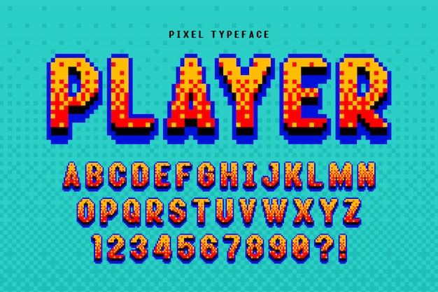 Pixel-vektor-schriftdesign, stilisiert wie in 8-bit-spielen.