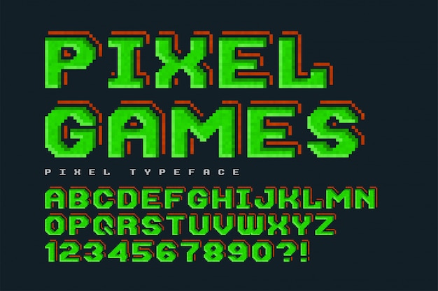 Pixel-vektorschrift, stilisiert wie in 8-bit-spielen