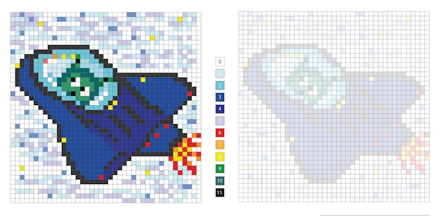 Vektor pixelillustrationsvektorraumfähre, stickerei, färbung, logik, motorikphantasie