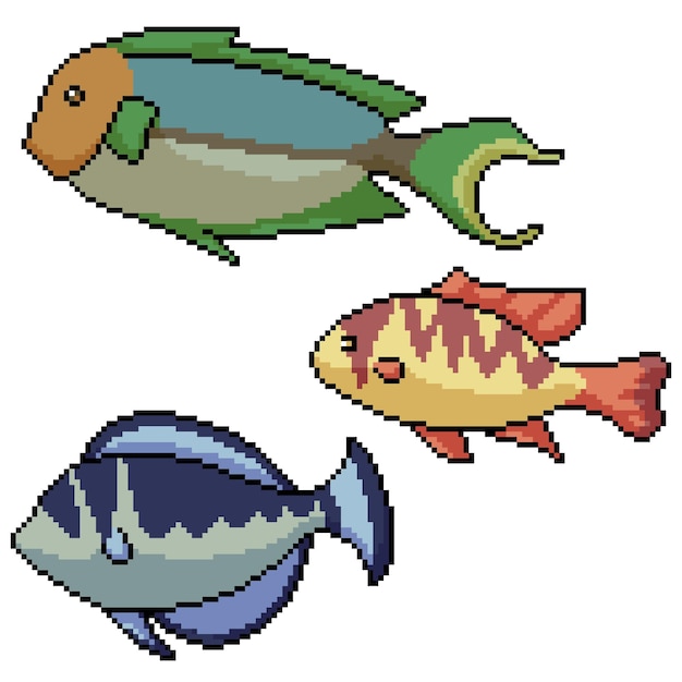 Pixelkunst der bunten Fischseite