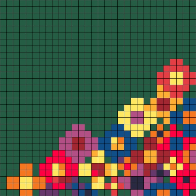 Vektor pixelkunst des bunten geometrischen musters der blumen abstrakter hintergrund