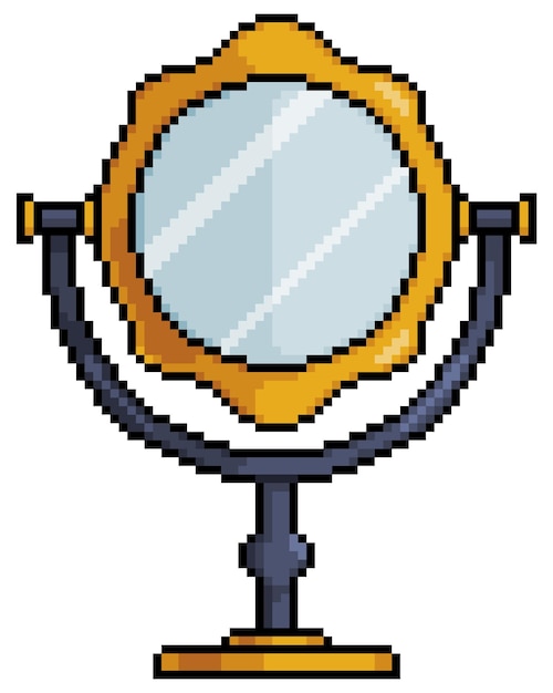 Pixelkunst-make-up-spiegel-vektorsymbol für 8-bit-spiel auf weißem hintergrund