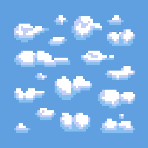 Vektor pixelkunst-wolkenillustration des flachen designs