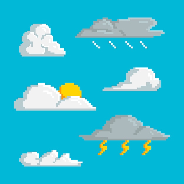 Pixelkunst-wolkenillustration des flachen designs