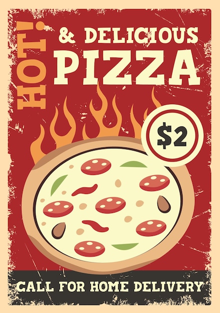 Pizza italienisches Restaurant Vintage-Schild Retro-Werbeplakat-Vektordesign