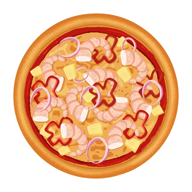 Pizza mit Garnelen-Ananas-Paprikaschoten und Zwiebeln