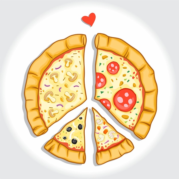 Vektor pizza mit symbolfrieden