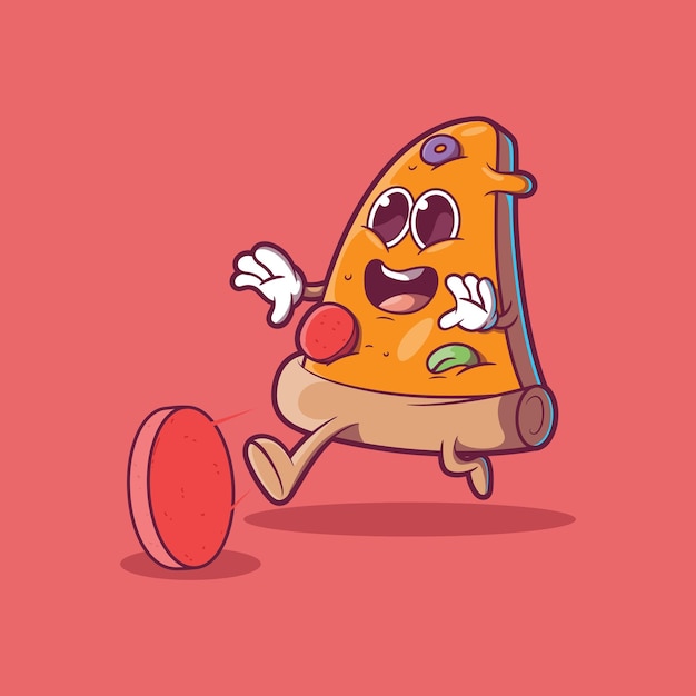 Pizza slice läuft vektor-illustration lebensmittel-sport-maskottchen-design-konzept